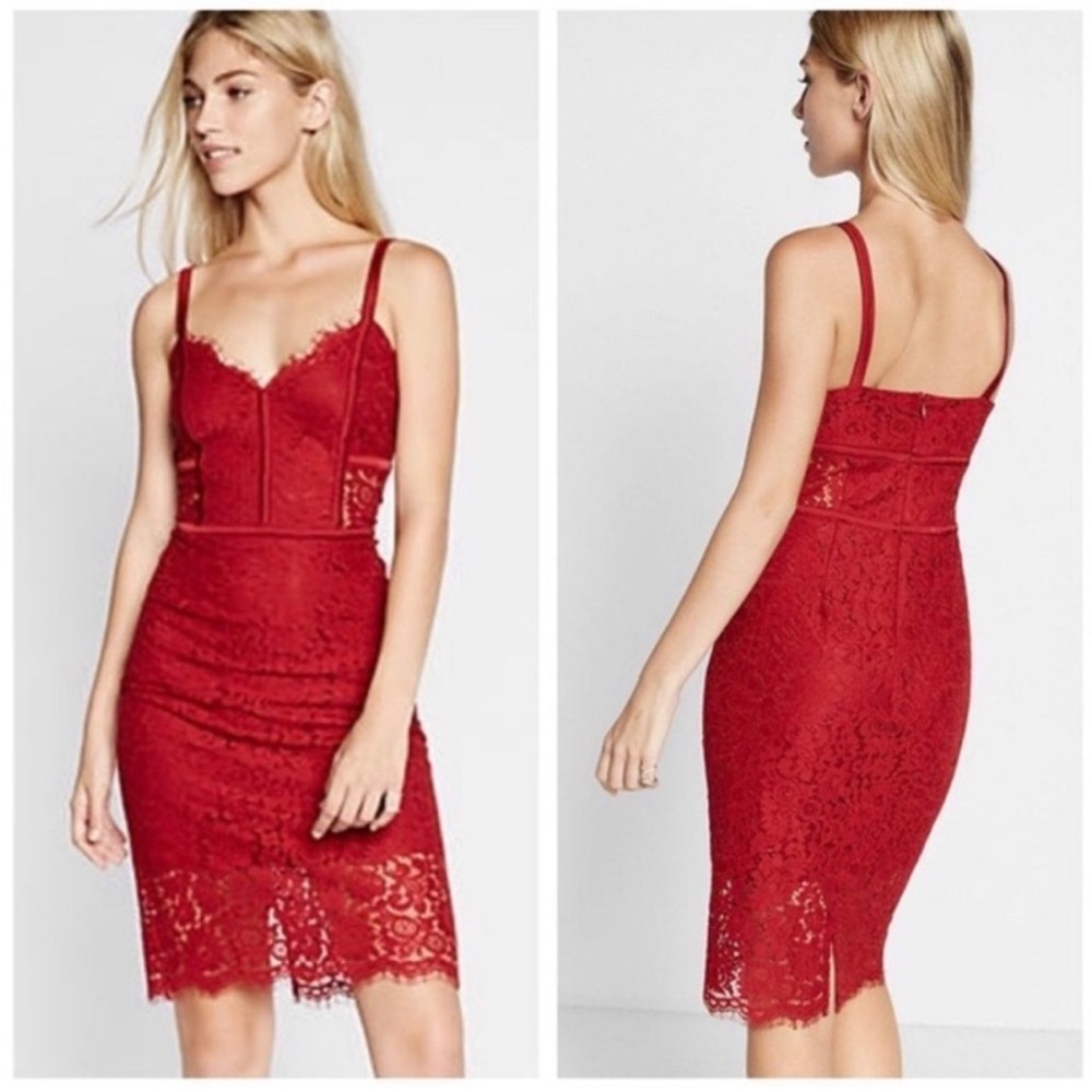 NWOT Express Red Lace Sheath Dress Size 8